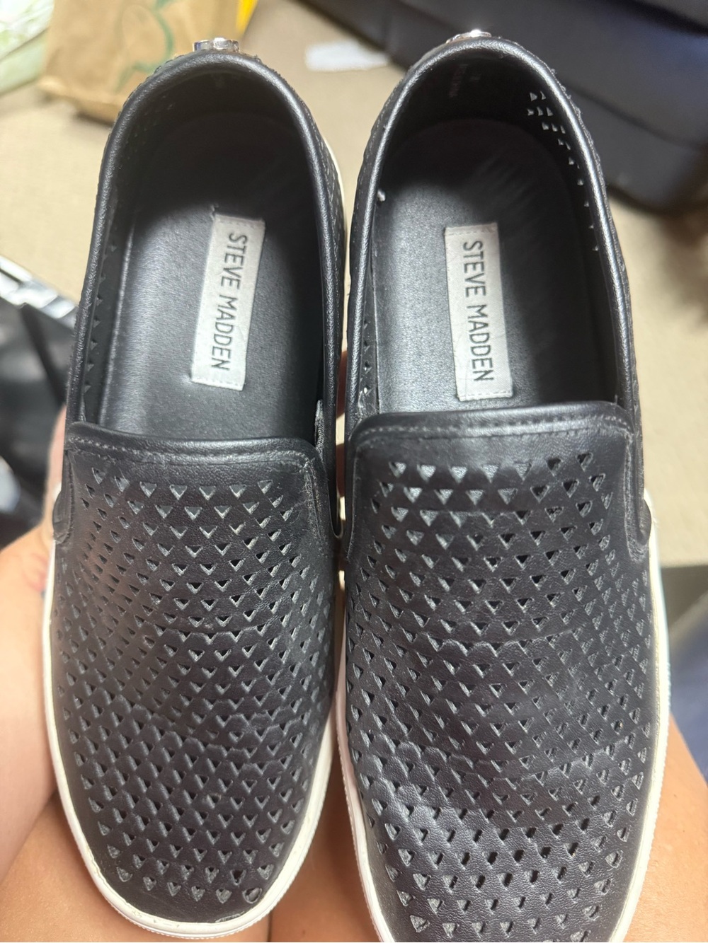 Steve Madden Black Perforated Slip-On Loafers